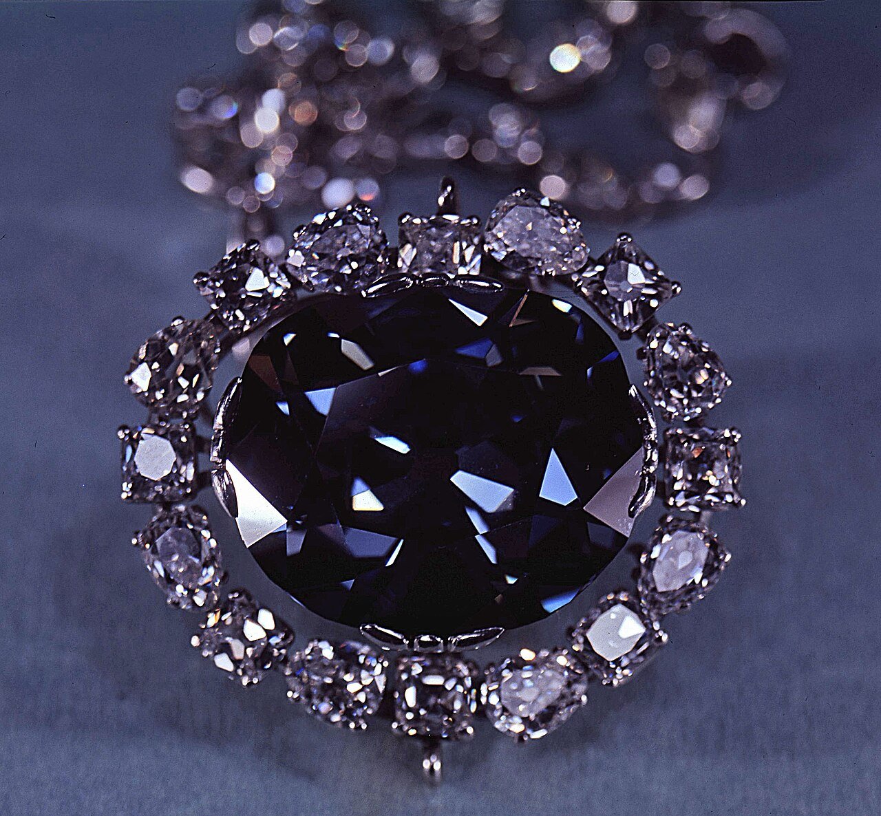 The Hope Diamond, famous among cursed objects in museums, at the Smithsonian