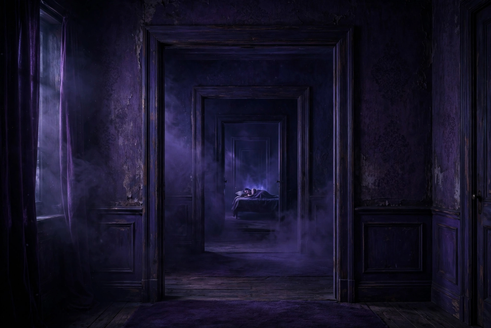 Nested bedroom loop representing repeated false awakening dreams
