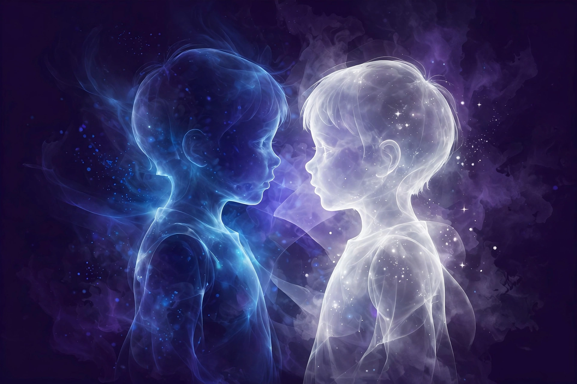 Indigo vs crystal children — glowing indigo and crystal silhouettes in New Age belief