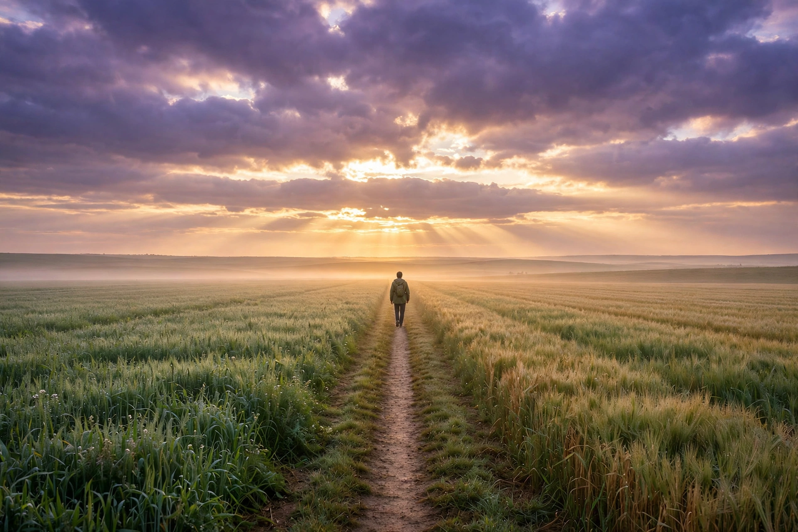 Sunrise over a calm path illustrating a balanced fresh start after seeing 666 angel number