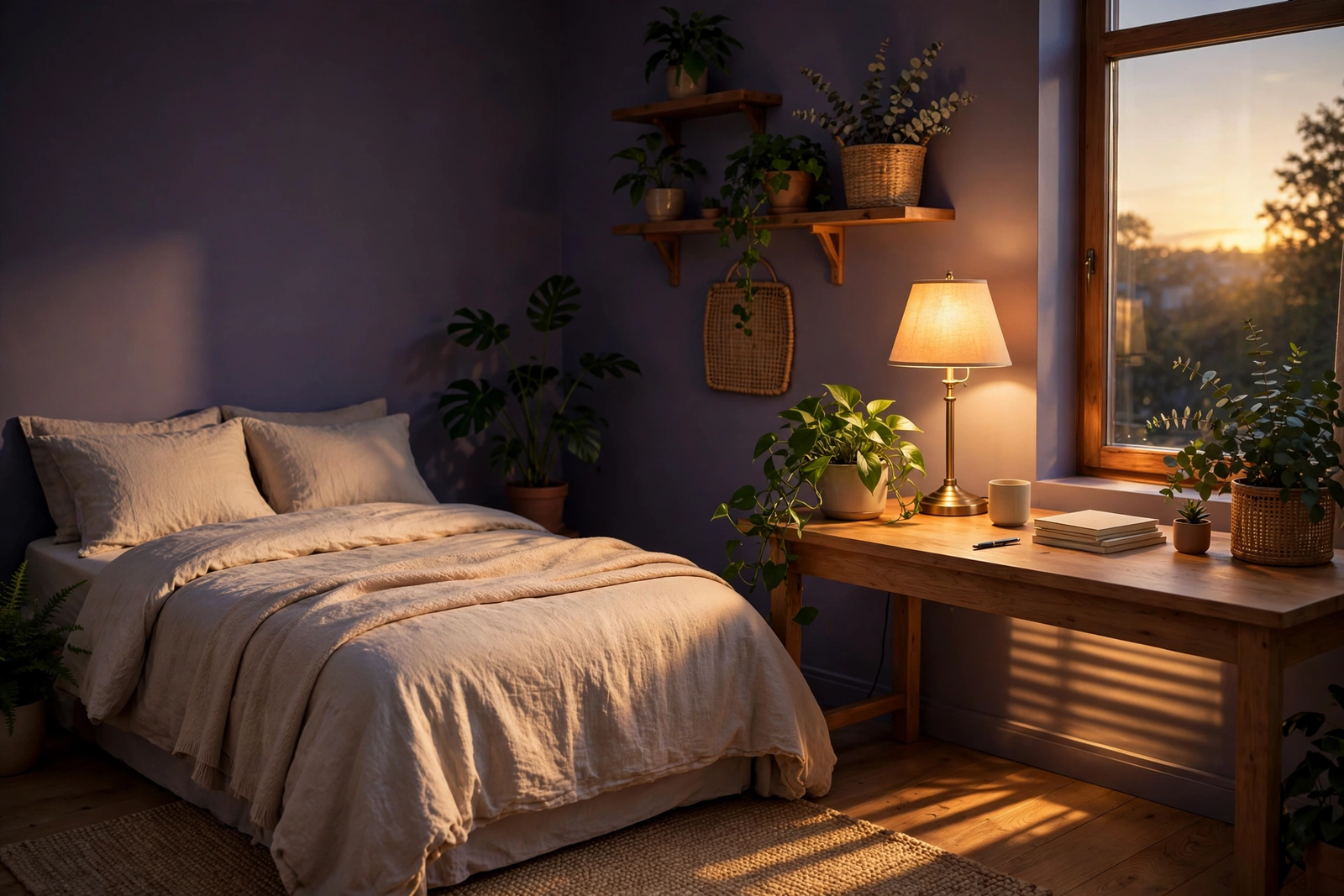 Calm balanced home interior in warm light linked to 666 angel number home and stability themes