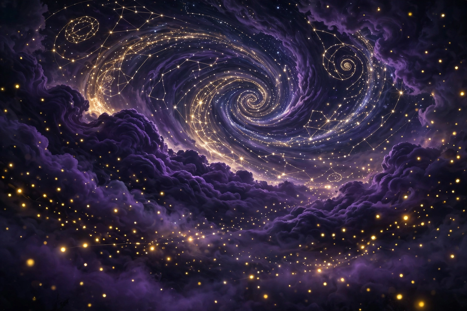 909 angel number twin flame meaning: glowing light patterns in a mystical night sky