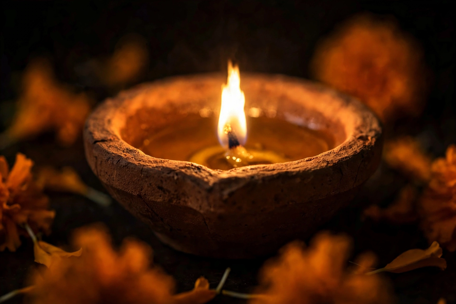 चुड़ैल से बचाव की मान्यता - अंधेरे में जलता पारंपरिक मिट्टी का दीया