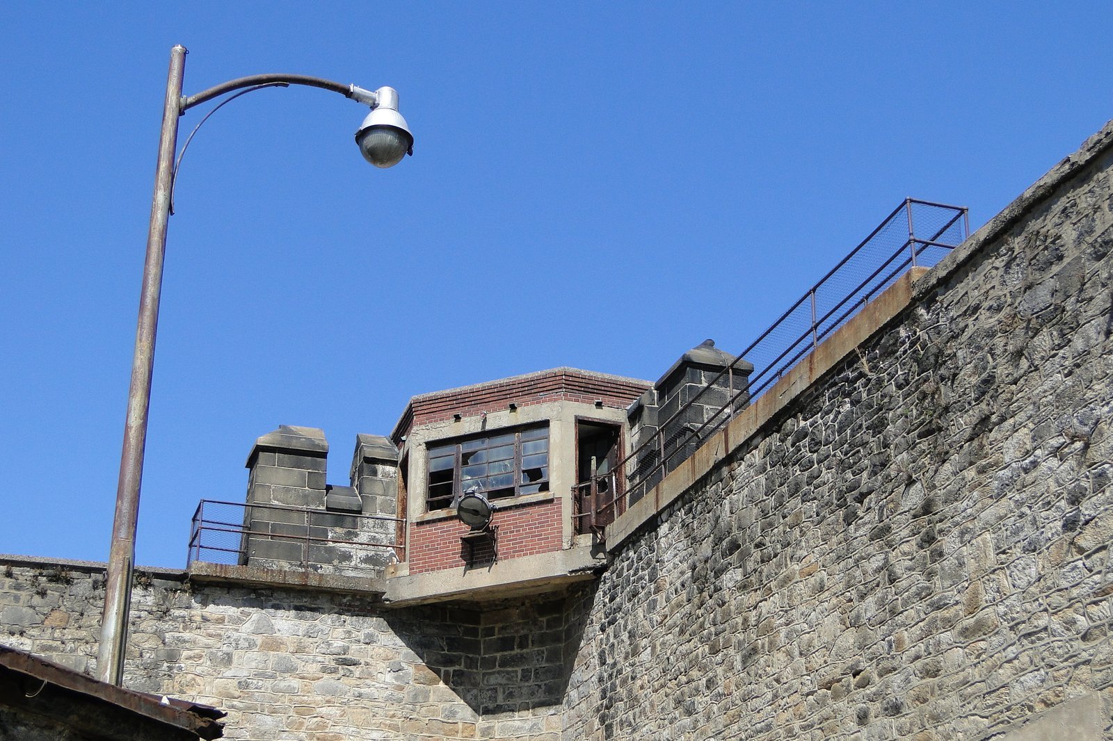 A guard tower at Eastern State Penitentiary where phantom footsteps are heard