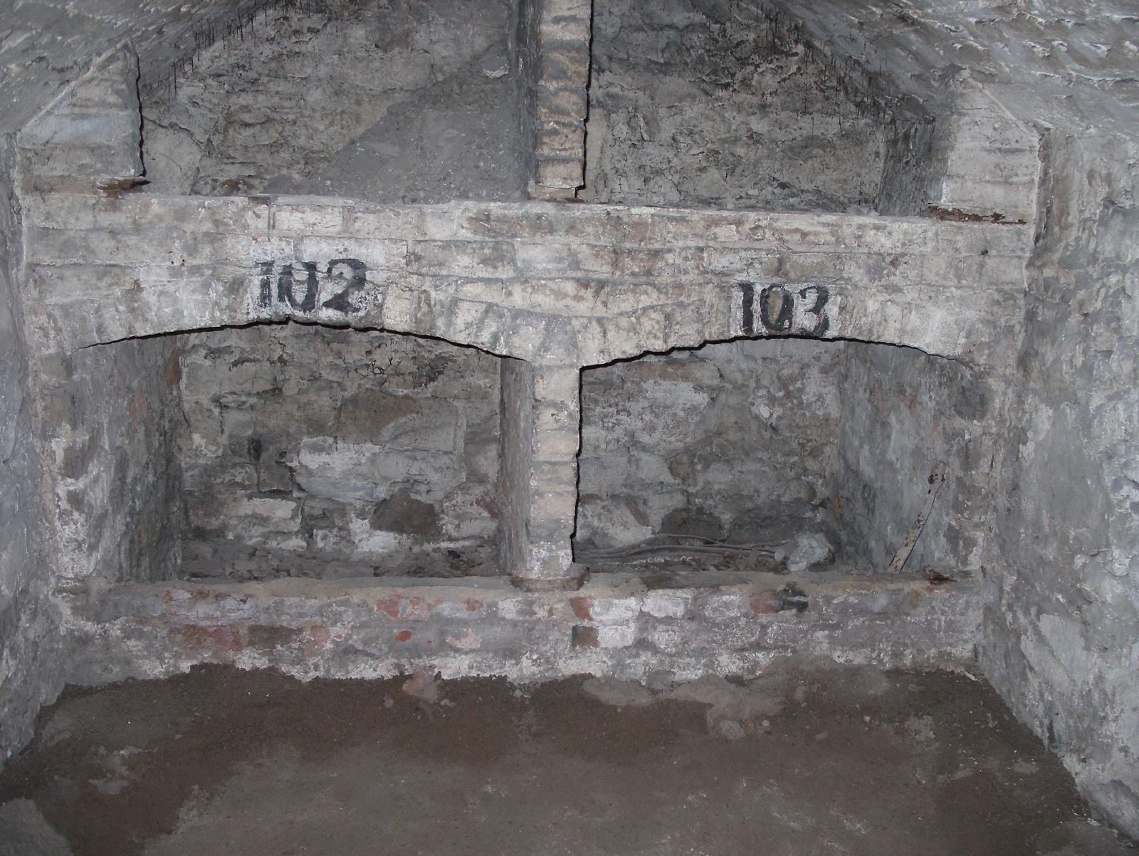 Numbered stone chambers inside the Edinburgh Vaults