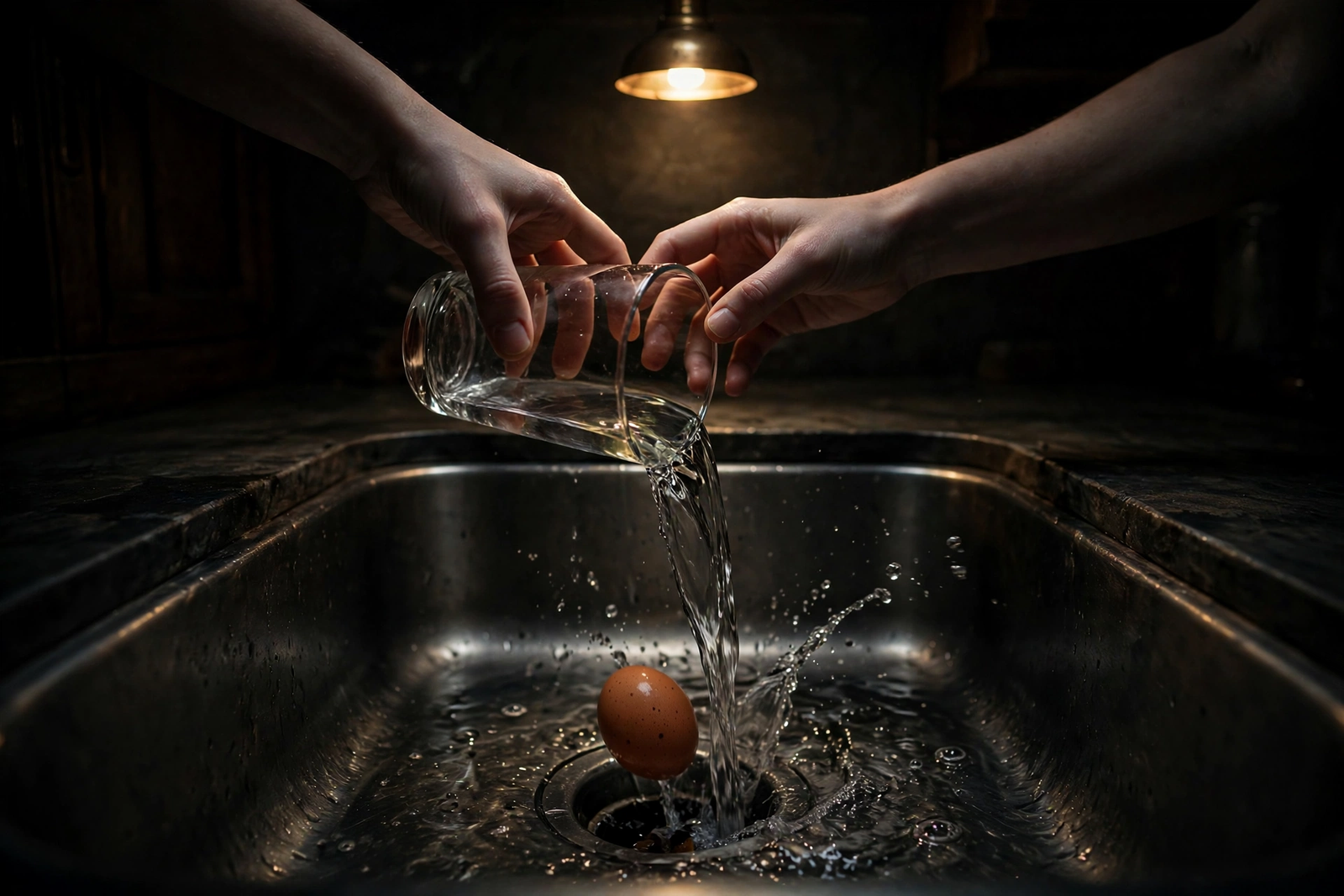 Pouring an egg cleanse glass down the drain after reading its meanings