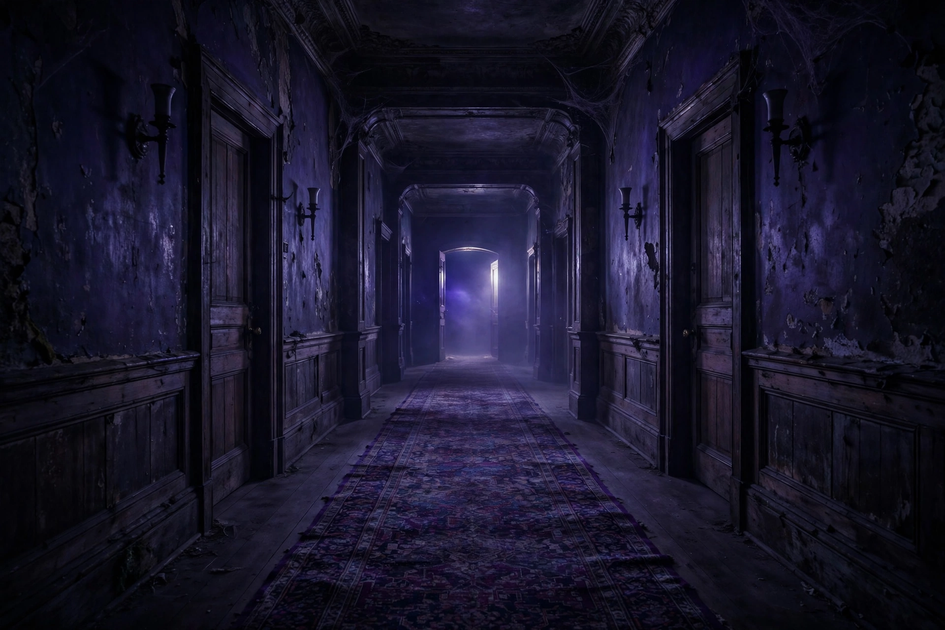 Signs of negative energy trapped in hallway carpet — dark hallway runner