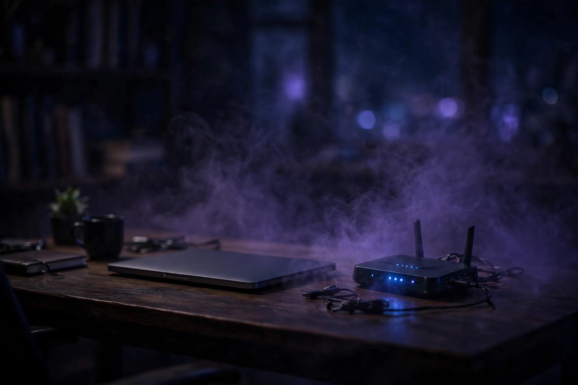How to clear negative energy in home office Wi-Fi area — desk setup