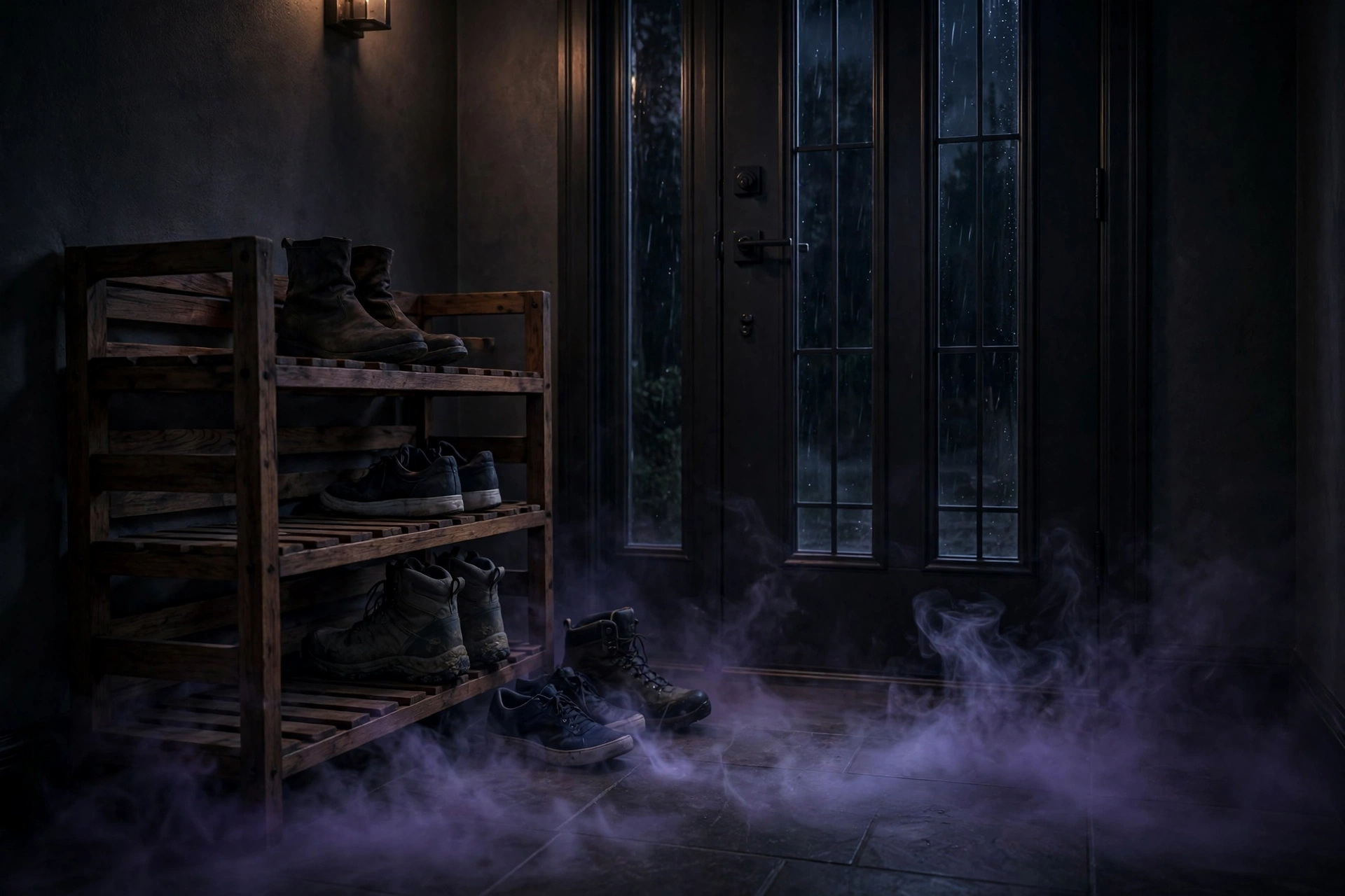 Tidy entryway shoe rack to clear negative energy from shoe rack area with salt bowl and plant