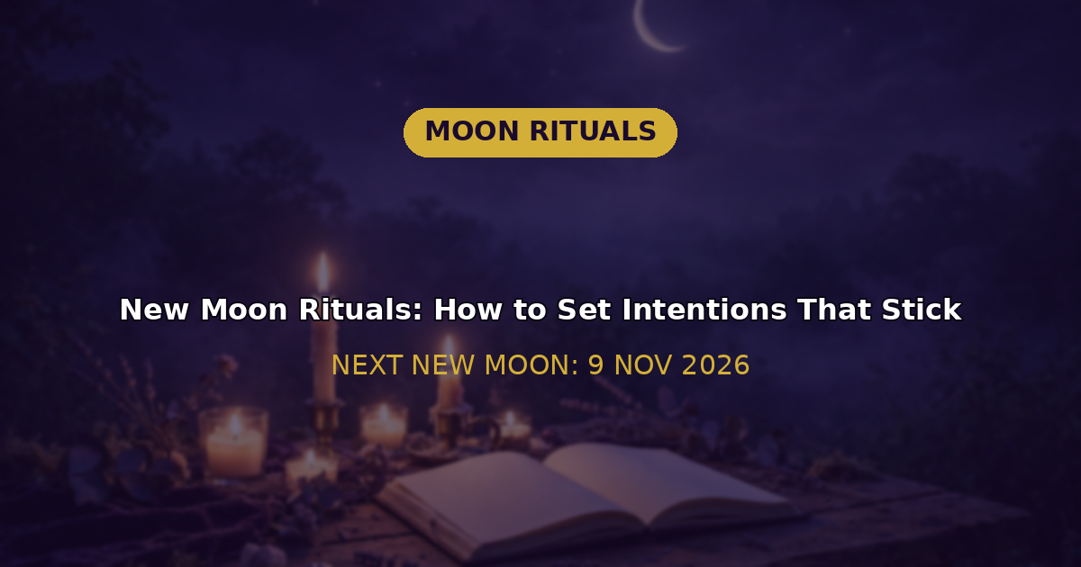 New moon rituals intention setting journal and candles under a crescent moon