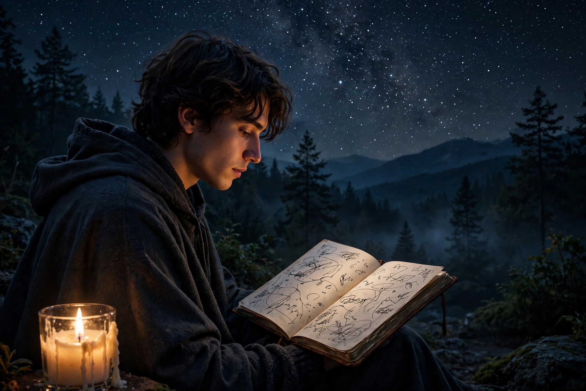 Reviewing new moon intentions in a journal two weeks later
