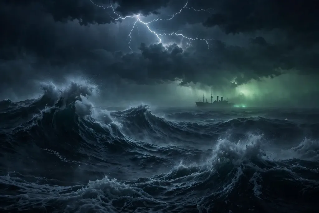 Stormy sea in the Bermuda Triangle region