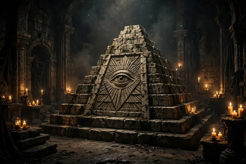 Illuminati symbols carved in stone