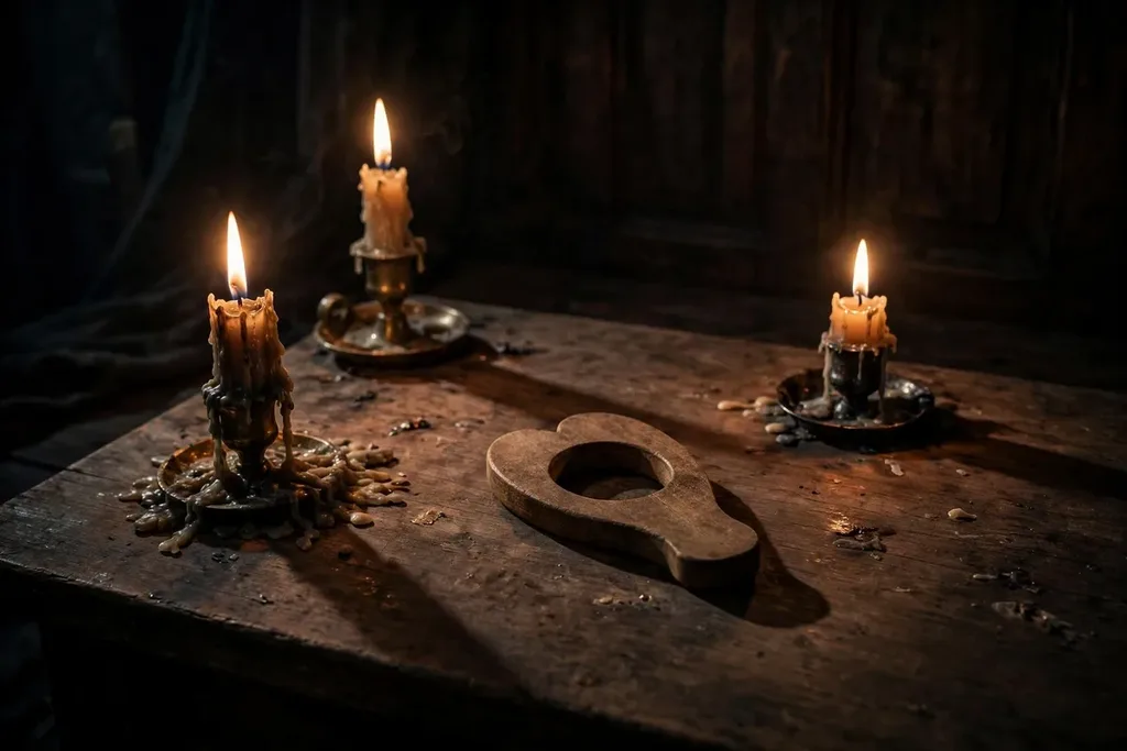 A Ouija board by candlelight