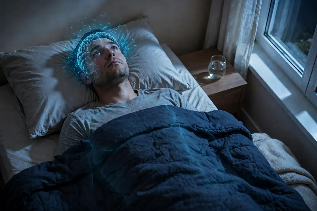 What happens during sleep paralysis — awake in bed but unable to move (scene illustration)