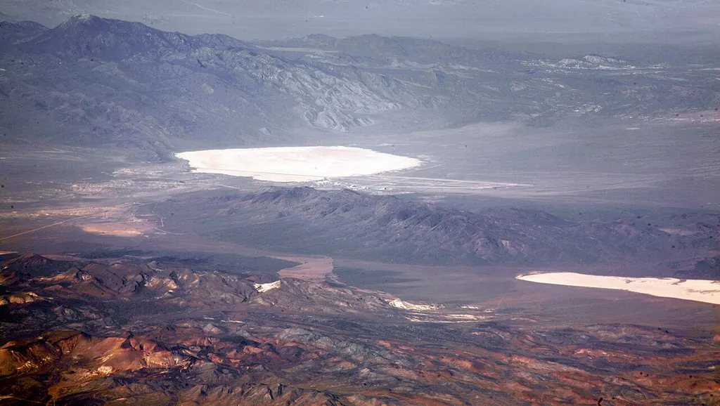 Area 51 from the air — Groom Lake dry lake bed in the Nevada desert
