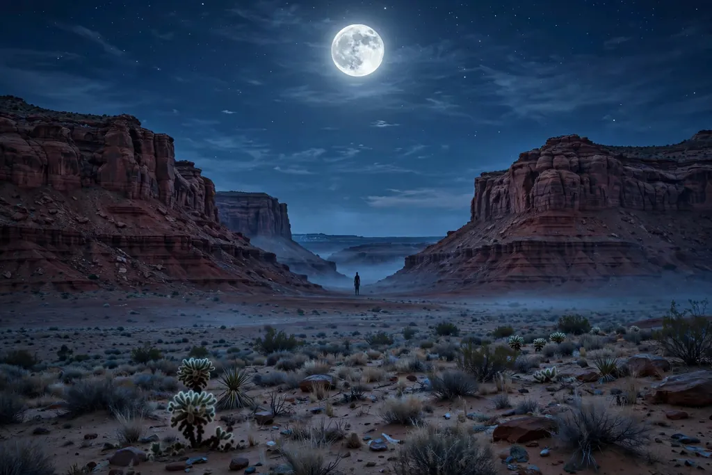 What is a skinwalker — a distant figure in the moonlit desert (scene illustration)