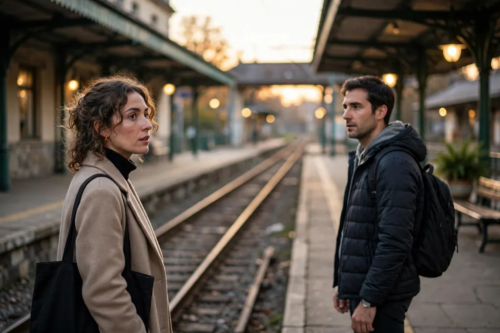 Twin flame signs — two strangers recognising each other across a station platform (scene illustration)