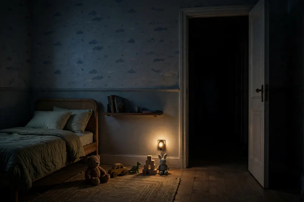 Other Mommy ending explained — a child's bedroom doorway at night (scene illustration)