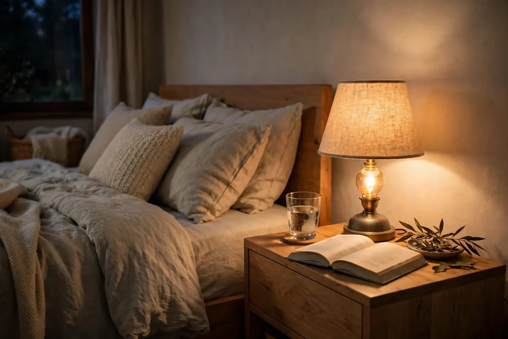 How to stop feeling watched — a cozy bedside lamp and book (scene illustration)