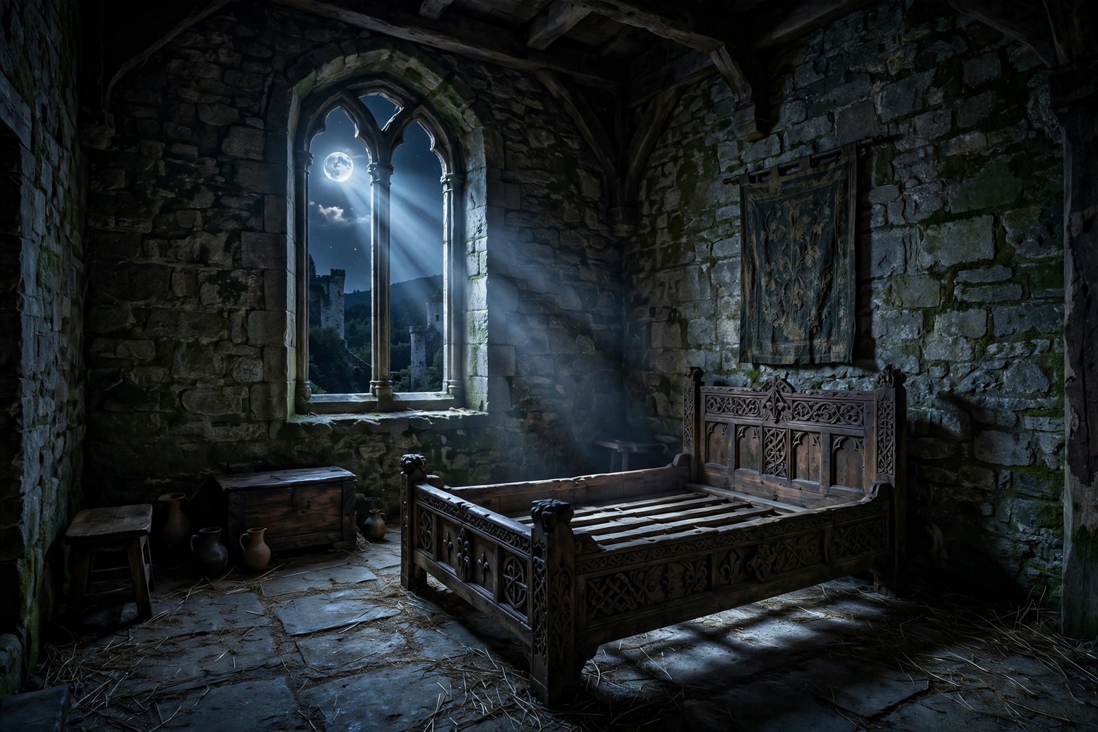 Demon names and their meanings: a medieval bedroom at night, setting of incubus folklore