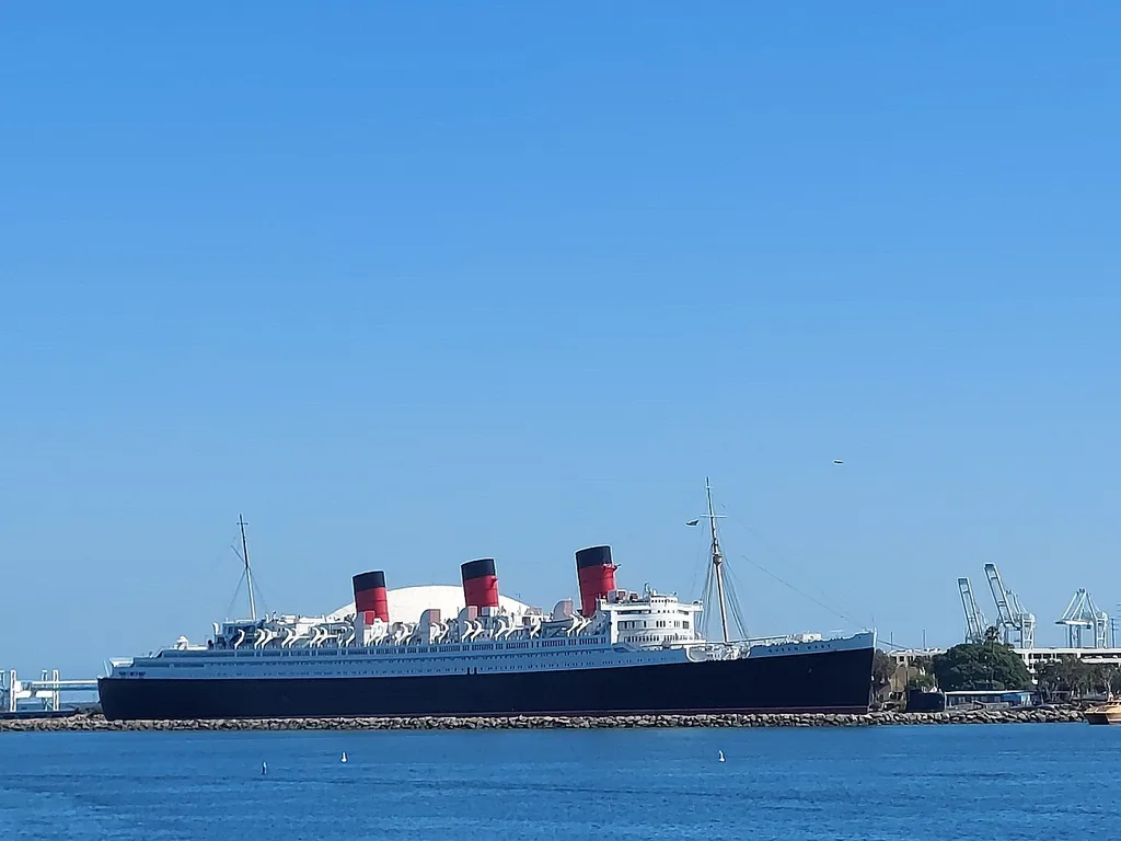 RMS Queen Mary ocean liner docked in Long Beach, California — the haunted ship