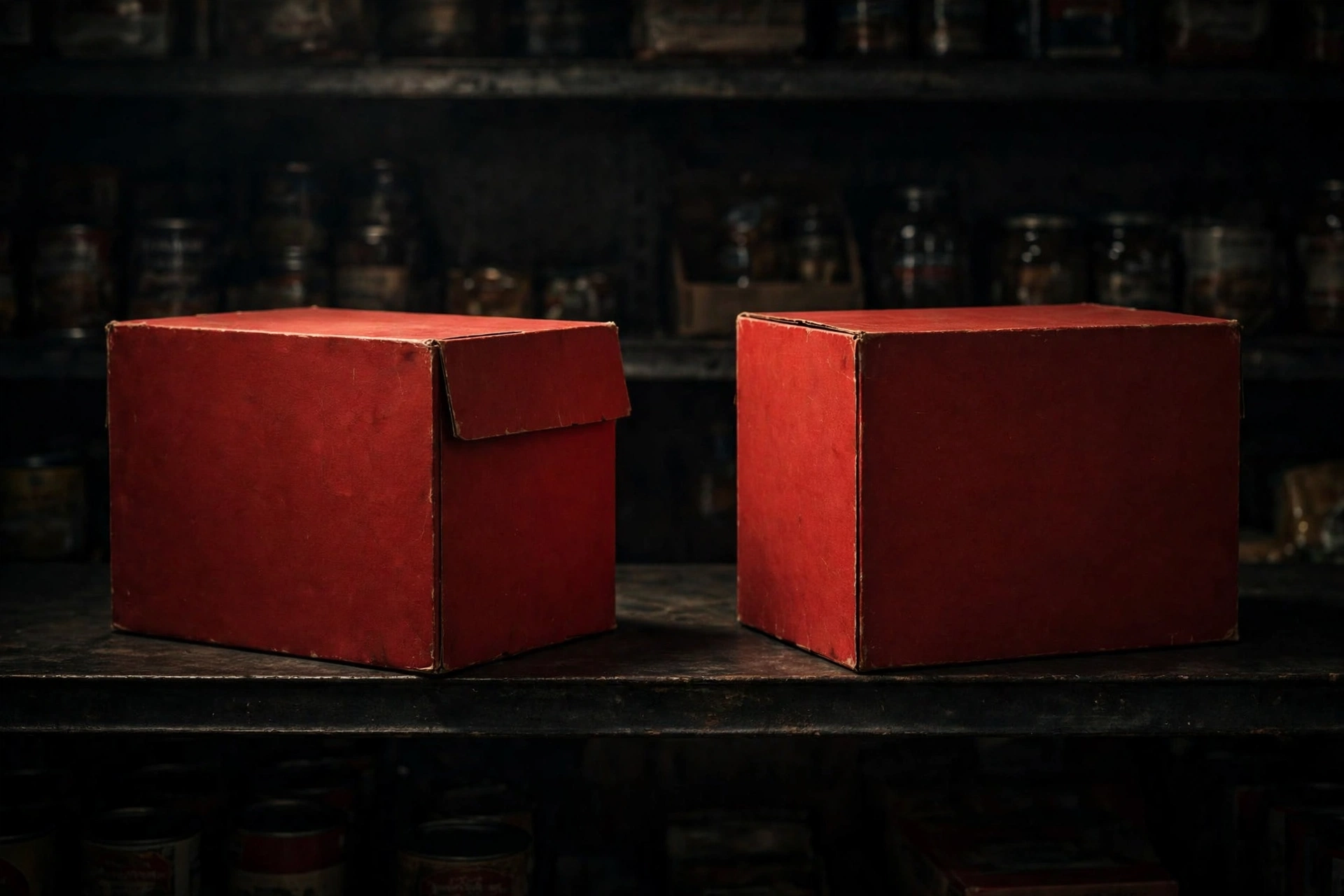 Stouffer's vs Stove Top comparison: two vintage red grocery boxes on a dark supermarket shelf